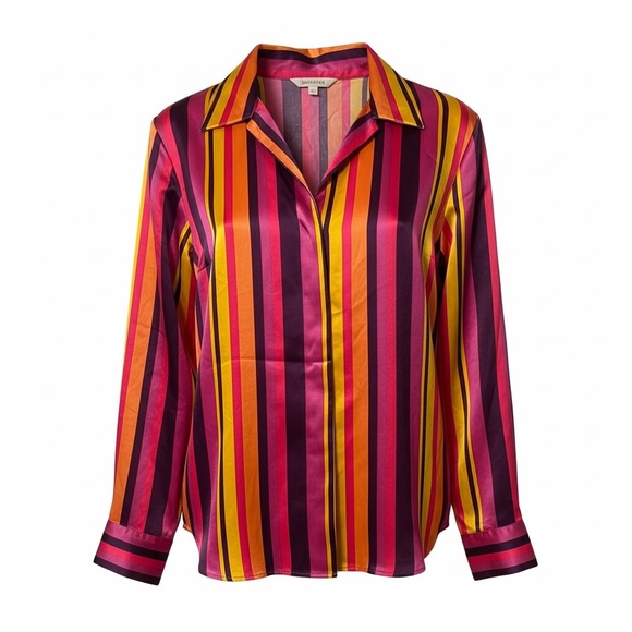 Hailie Stripe Silk Blouse by L'AGENCE Size M French California Multicolor - Picture 2 of 4